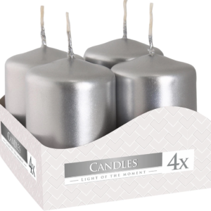 Świece walec wotywne 4 szt. 40/60 srebrny metalik