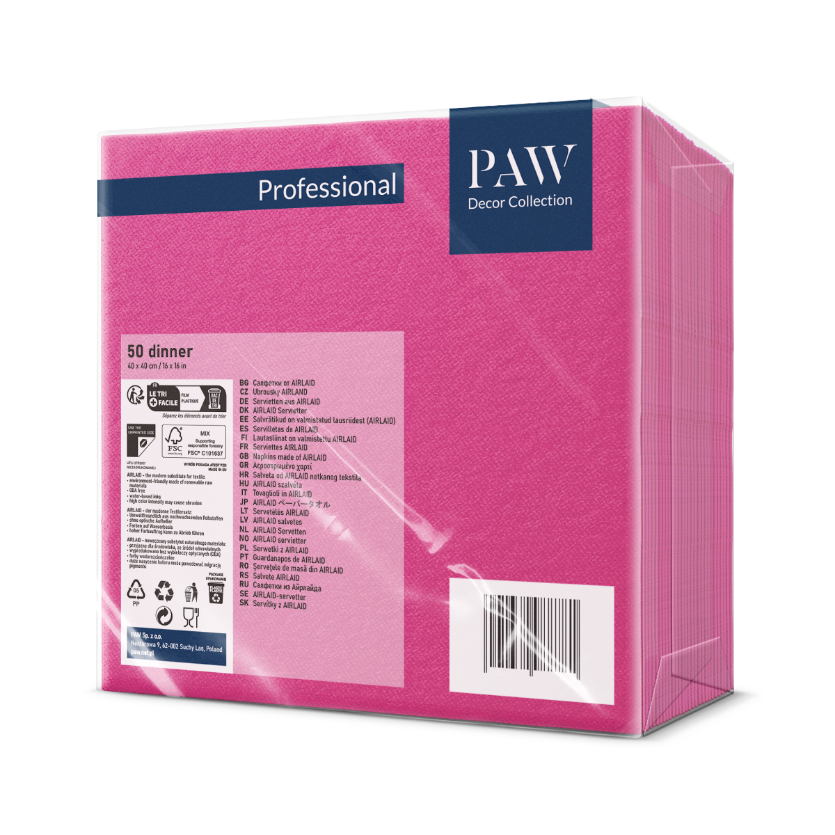 SERWETKI flizelinowe PAW 40x40 FUKSJA 50 szt. - obrazek 2