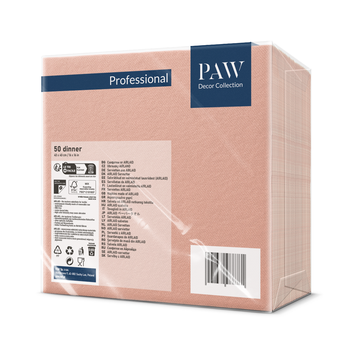 SERWETKI flizelinowe PAW 40x40 RÓŻOWE 50 szt. - obrazek 2