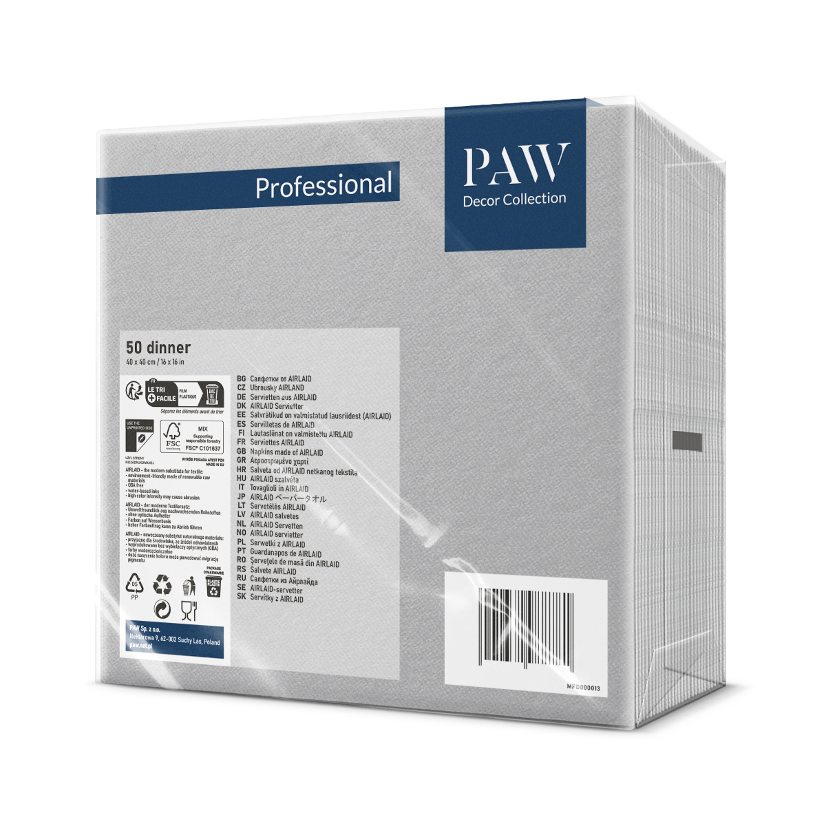 SERWETKI flizelinowe PAW 40x40 SREBRNE 50 szt. - obrazek 2
