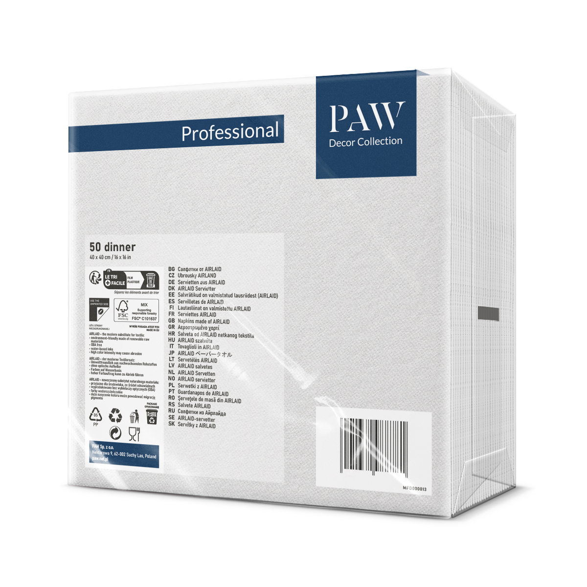 SERWETKI flizelinowe PAW 40x40 BIAŁE 50 szt. - obrazek 2