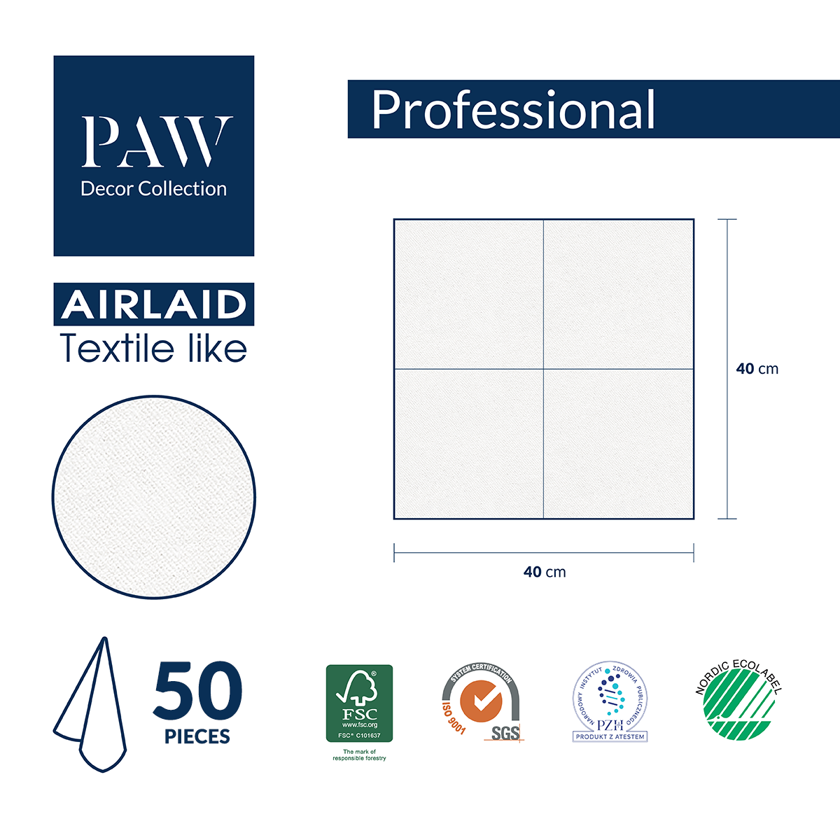 SERWETKI flizelinowe PAW 40x40 ZŁOTE 50 szt. - obrazek 6